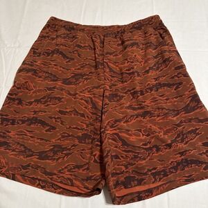 Lululemon Orange Tiger Camo Linerless Surge Shorts Mens Size Medium